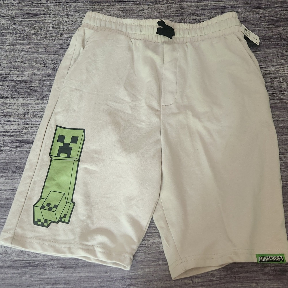 Minecraft Creeper Graphic Shorts‎ Tan Beige XL Extra Large Gaming Lounge